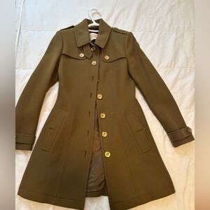 Burberry Brit Didmoore Single Breasted Belted Wool Trench Coat- Olive Brown